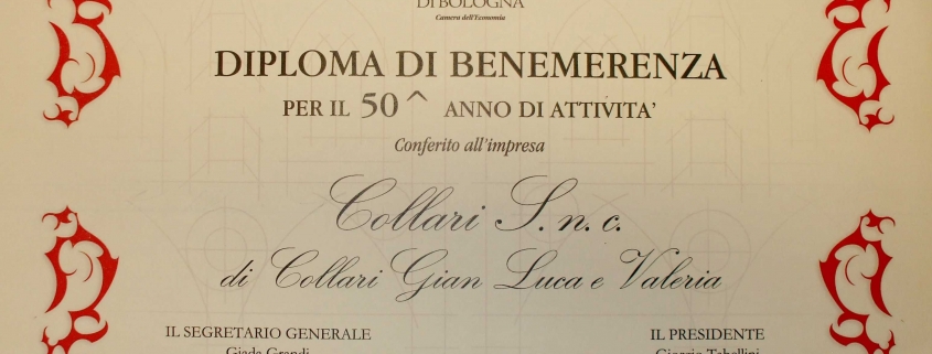 Collari Diploma 50 anni Certificate of Merit for the 50th year